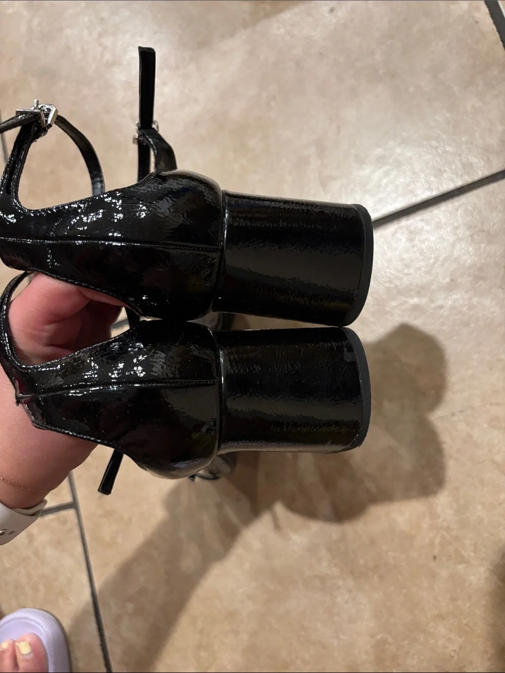 Zara Black Patent Leather Ankle Buckle Heeled Sandals - Picture 5 of 6